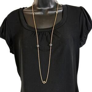 Bezel Set Crystal Necklace Station Retro Twist Chain 37" Gold Tone